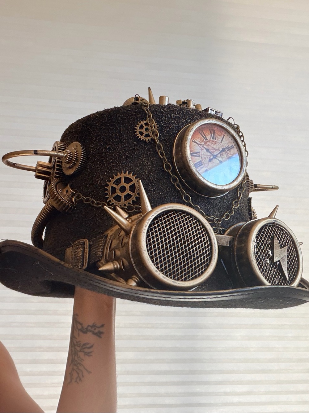 Steampunk Industrial Top Hat with Clock & Goggles – Handmade Statement Piece - Picture 15 of 15